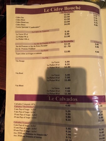 Carte La Cidrerie Honfleur